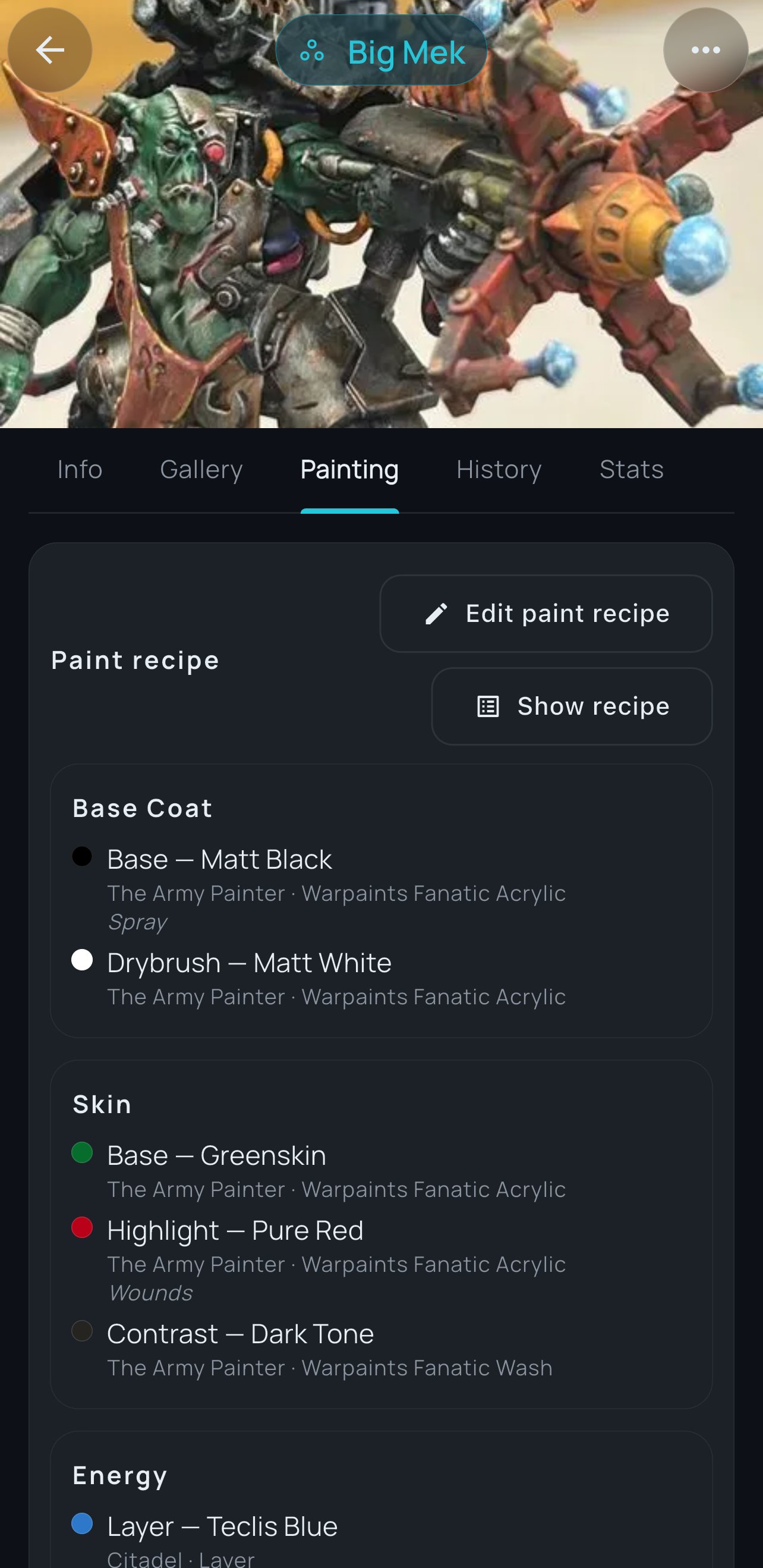 Paint recipes